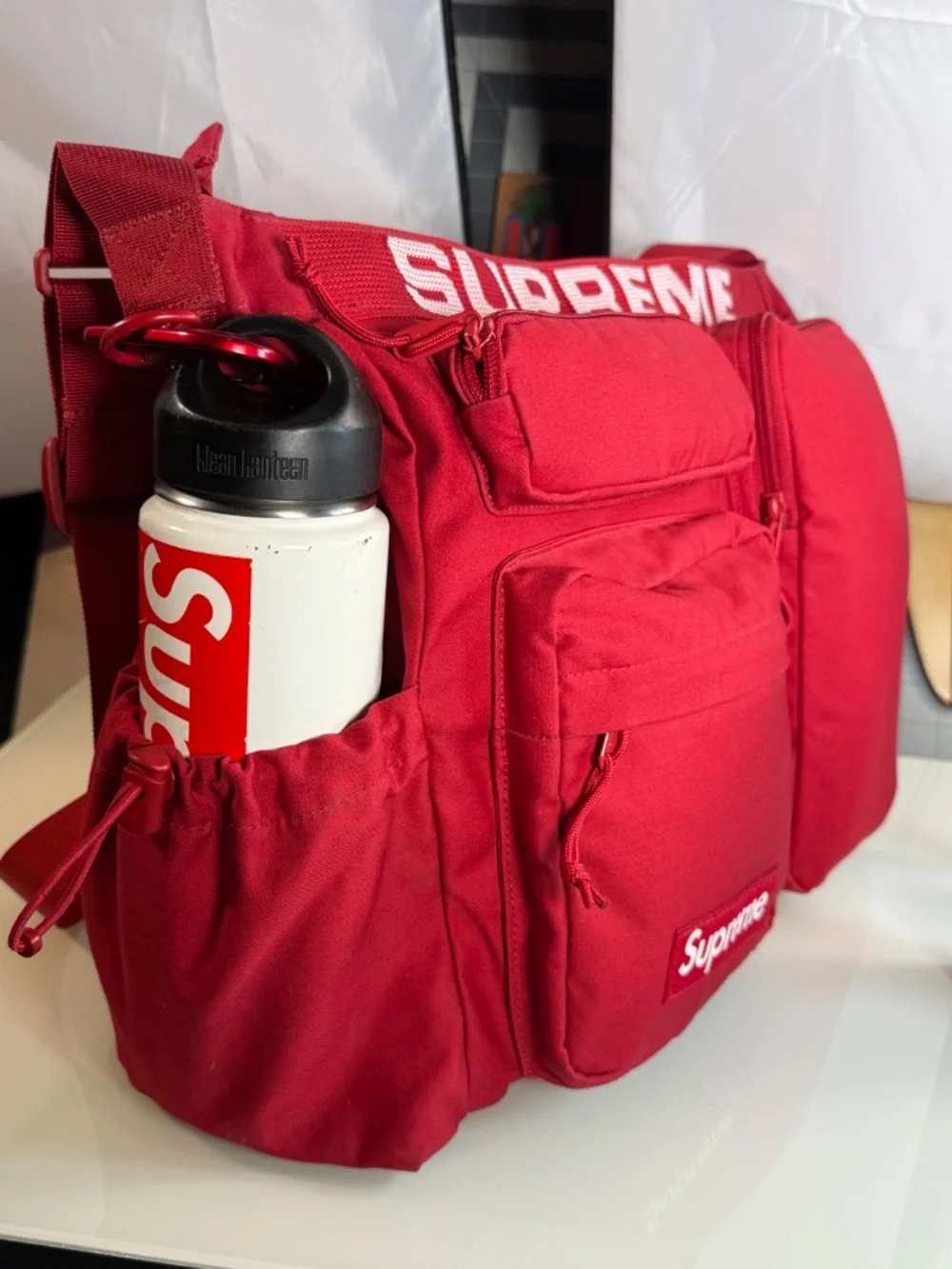 SUPREME® | FIELD MESSENGER BAG | RED with WHITE LOGOS